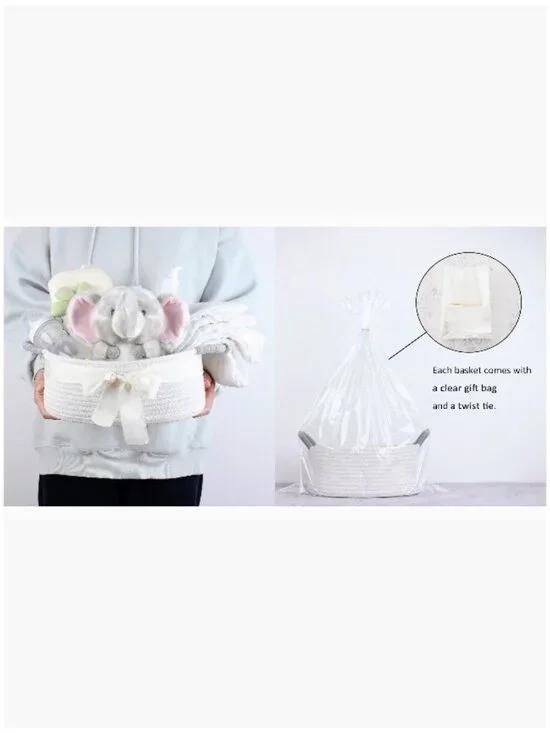 White Cotton Rope Basket with Grey Handle for Storage and Decor - Picture 7 of 7